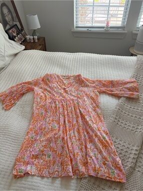 Pink & Orange Floral light cotton Dress/Beach cover up.  by RockFlowerPaper